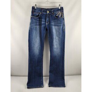 Rock & Roll Cowgirl Jeans Womens 29x36 Blue Bootcut Bling Embroidered Denim
